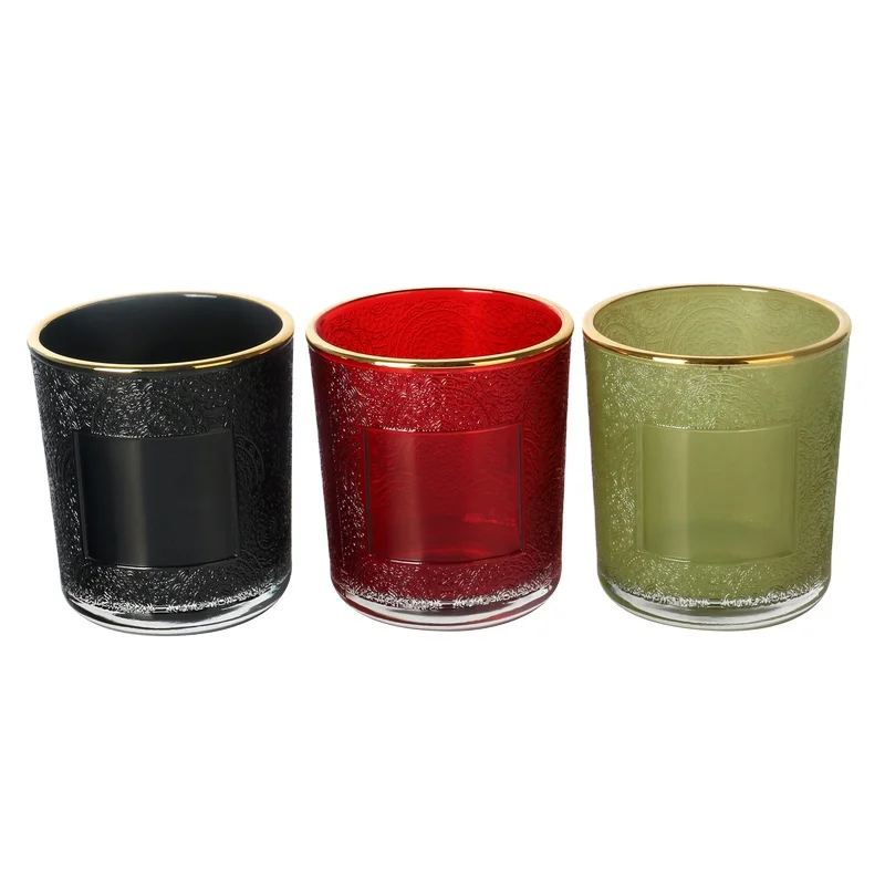 Electroplating Colored Candle Glass Holders Gold Rimmed