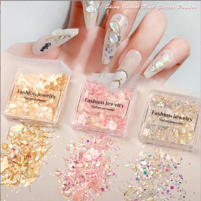 3 Color Nail Crystal Diamond Galaxy Powder Super Thin Shell Powder Glitter Nail Accessories Mixed Box Decorations