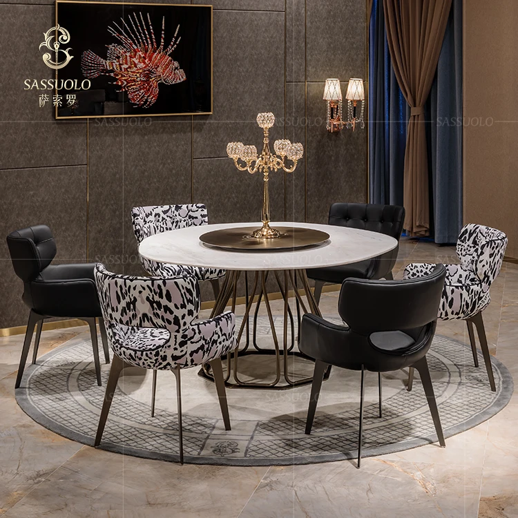 Sassuolo luxury irregular circle marble dining table robert cavalli metal table set designer collaboration furniture manufacture