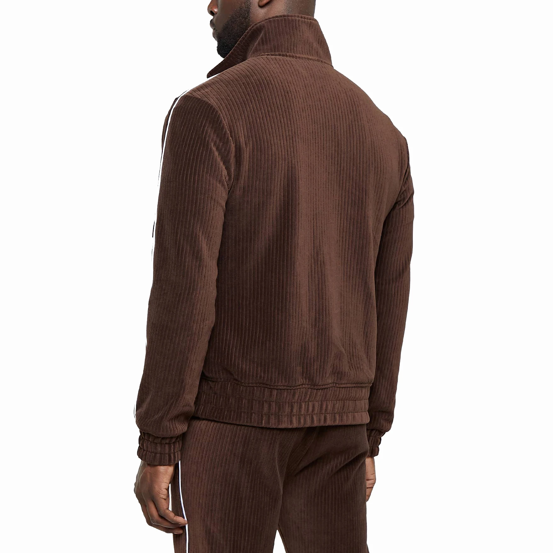 wholesale manufacturer vintage designer brown ribbed velour custom track jacket man