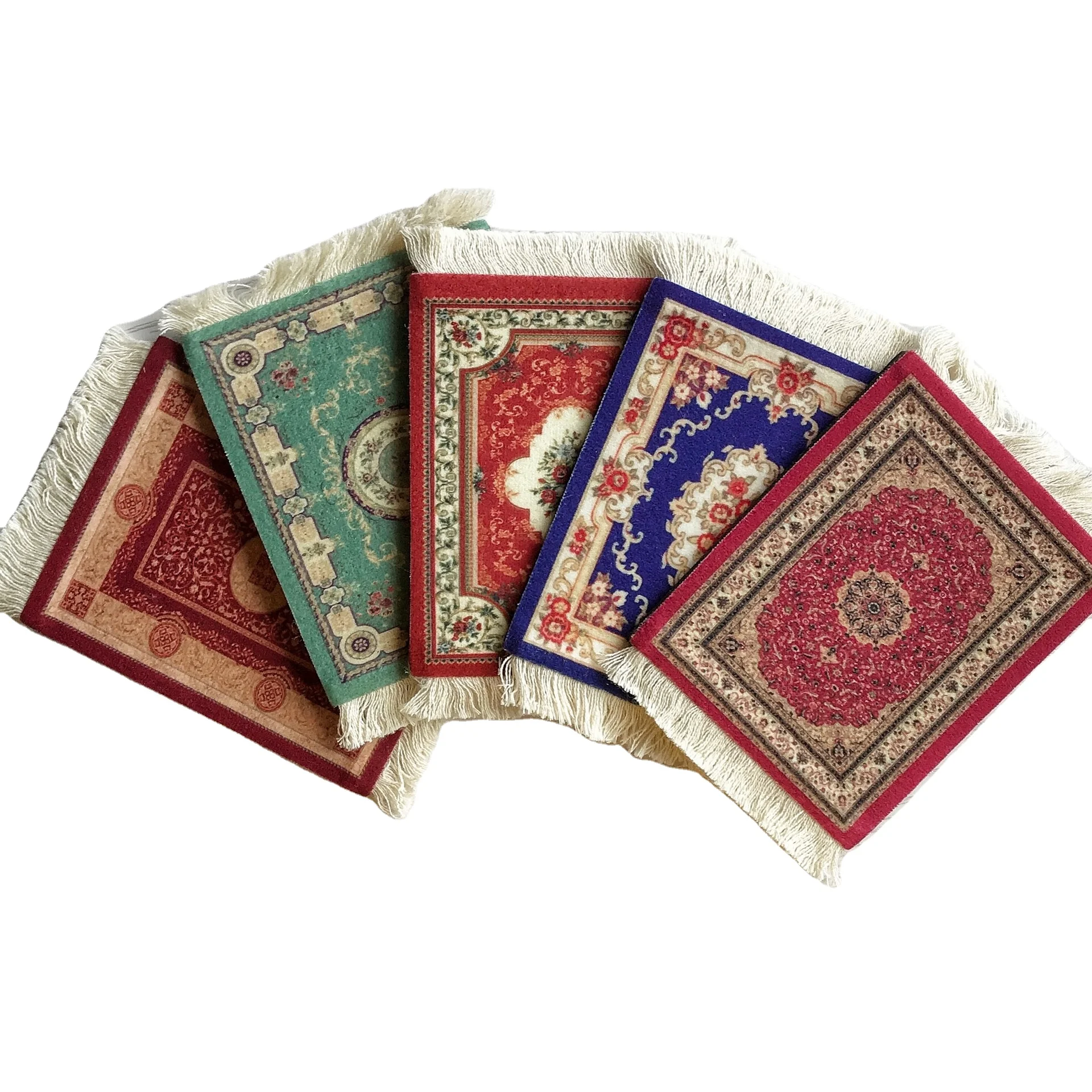 Persian Mini Woven Rug Mat Mousepad Retro Style Carpet Pattern Cup Coaster laptop PC Mouse Pad with Fring Home Table Decor