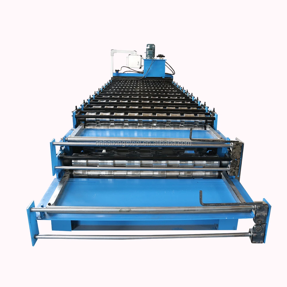 customized color hydraulic guide pillar cutting tile making machine automatic iron steel double layer roof roll forming machine