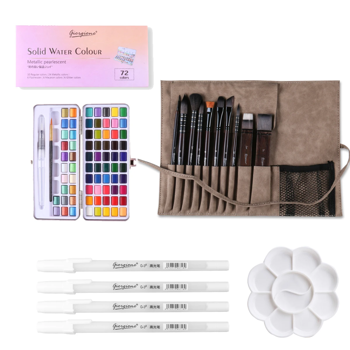 Giorgione High Quality Painting Set 72colors Solid Water Colour 10pcs Ideal Watercolor  12 Style Color Palette
