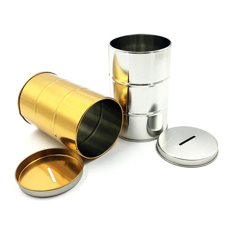 Custom Printed Logo Serving Promotional Gifts Strong Metal Tin Can Money Saving Box With Sticker Label For Kids Gift
