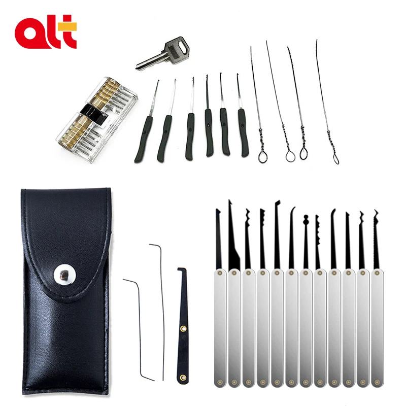 15 Pieces One Transparent Padlocks Training Exercise Lock Pick Set, Beginner Locksmiths 10 Pcs Lock Picking Key Extractor Tool