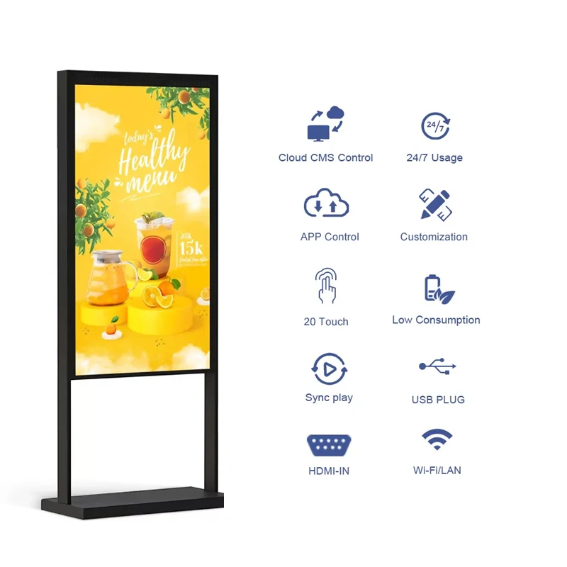 High Brightness Store Window LCD Display Double Side 55 inch Double Screen 4K Monitor Advertising Display Digital Signage