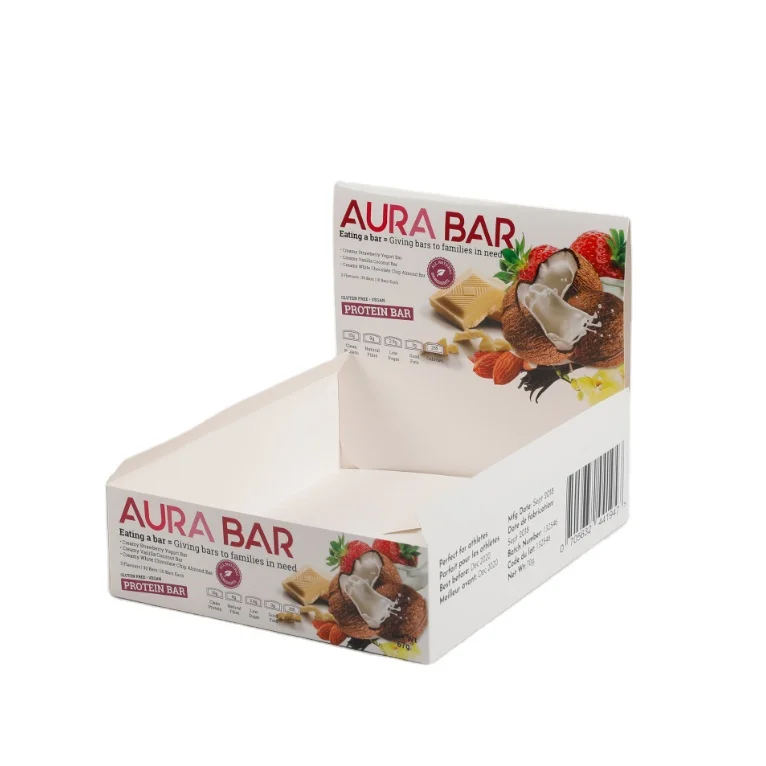 Custom Printed perforated Display Boxes For Energy Bar Matte Glossy Chocolate Bar Box Truffles Sweet Snack  Display Paper Box