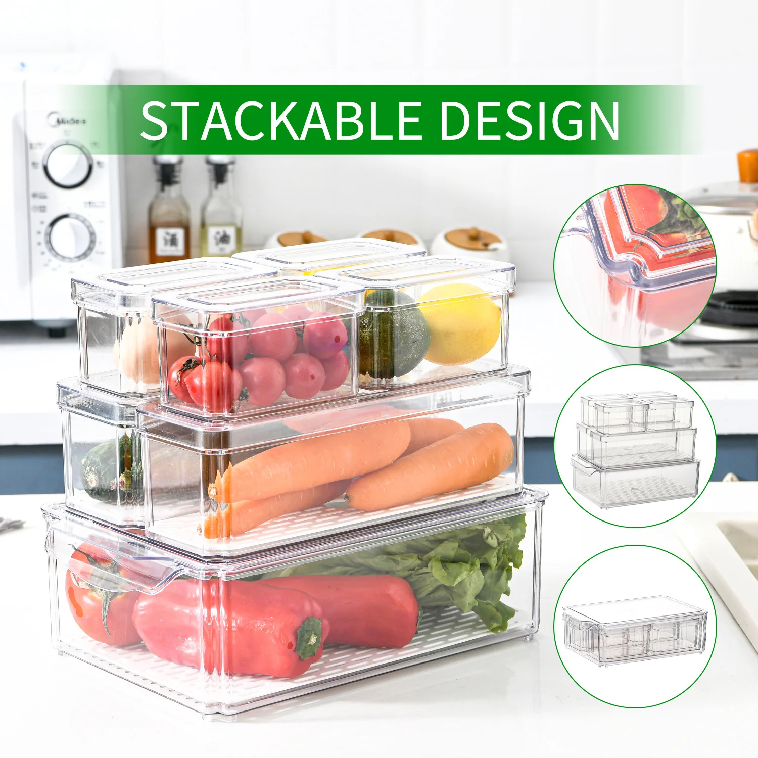 Fridge Organizer with Lid Set of 7 Stackable Plastic Organizer Bins Storage Containers for Refrigerator