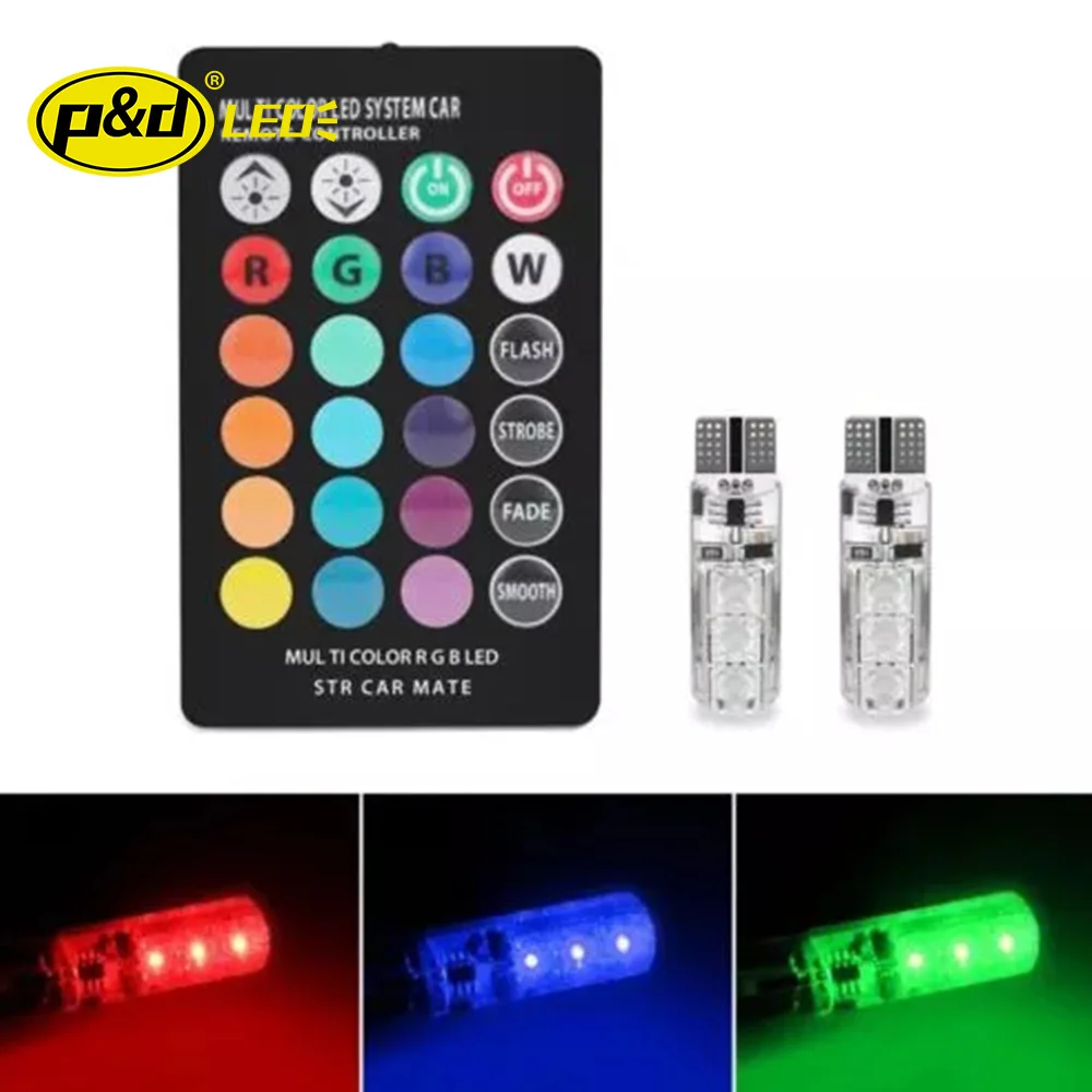 New RGB with remote control T10-6smd 5050 silicone car width lamp strobe light atmosphere light 12v