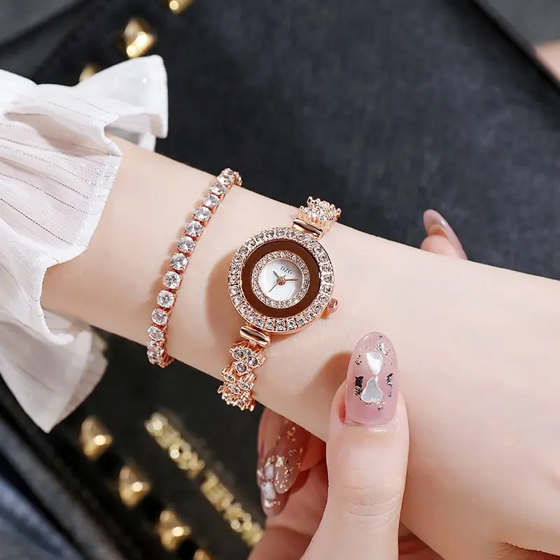 2pcs Set Luxury Women Rose Gold Watch Fashion Ladies Quartz Diamond Wristwatch Elegant Female Bracelet Watches