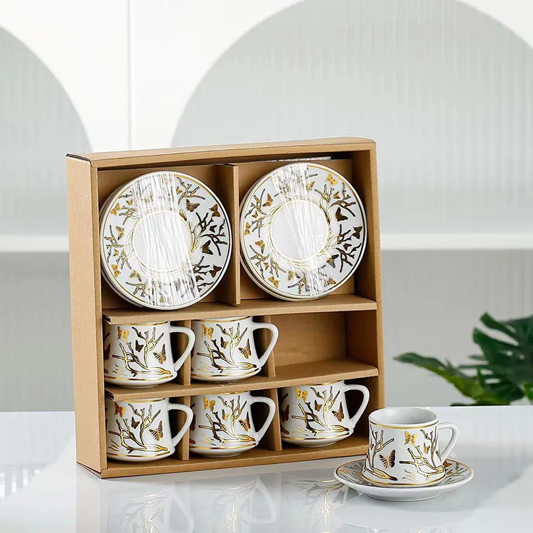 European ceramic coffee cup set Middle East hot gold coffee cup 6 cups 6 dishes gift set