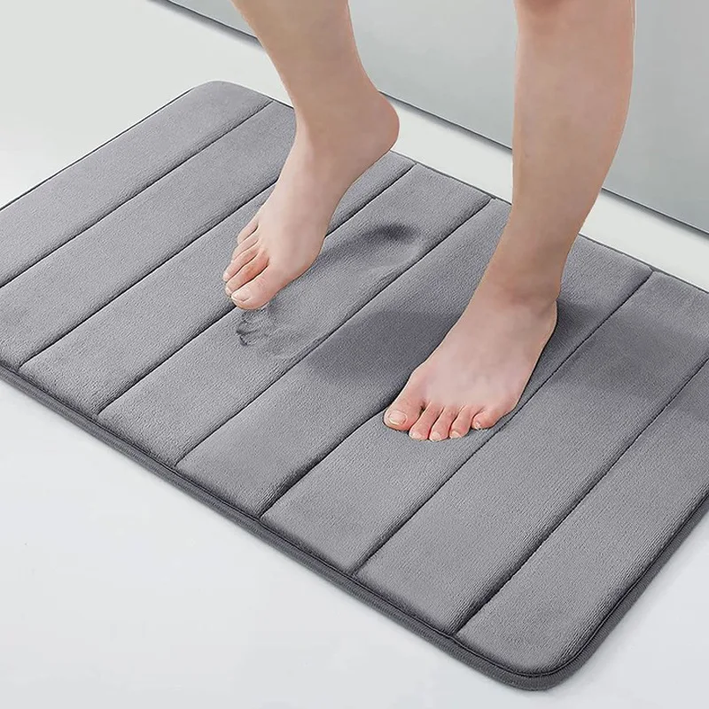 MU Made in China memory foam bath mat rug soft bathroom door mat striped solid color polyester memory foam bath mats