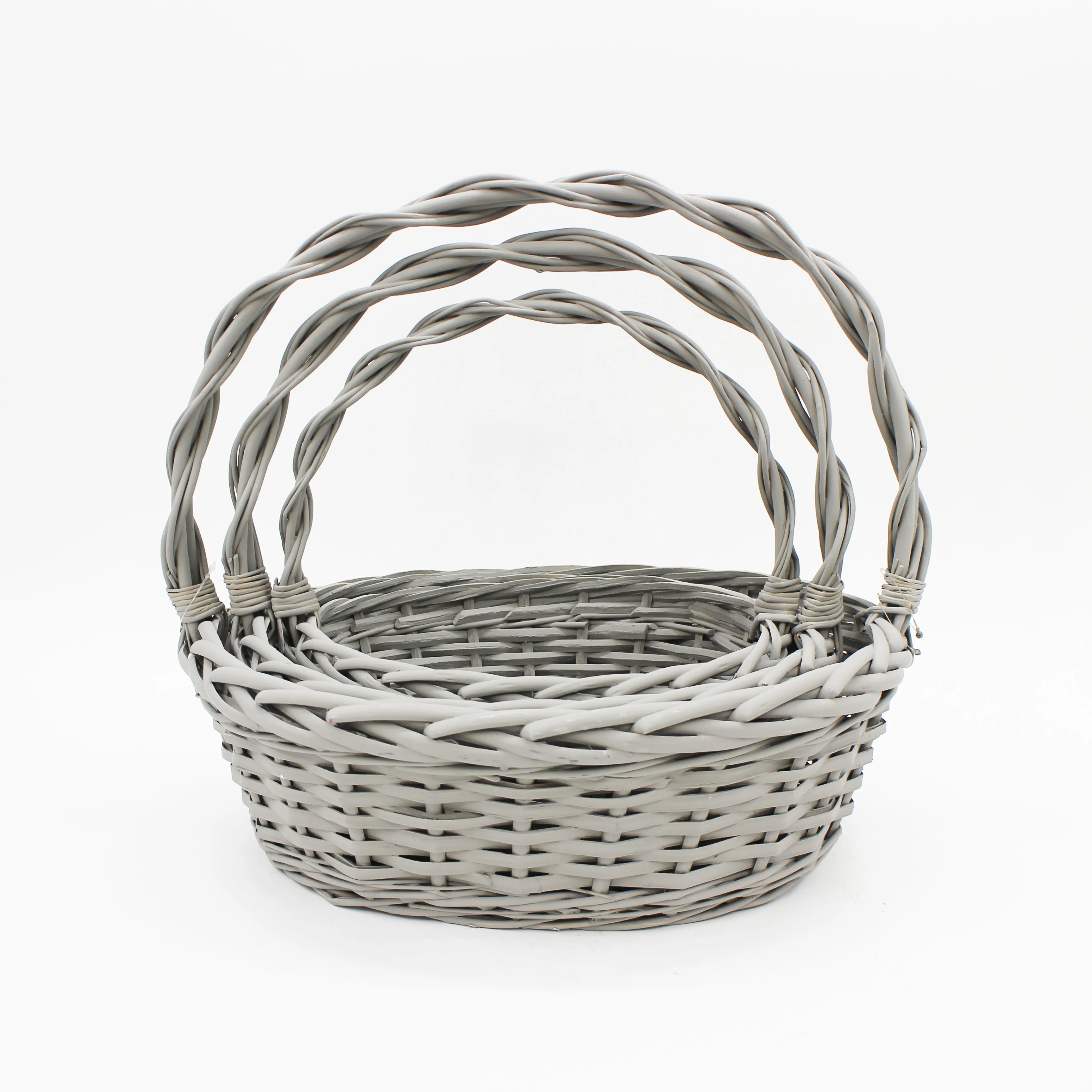 Handmade storage basket made of gray natural willow woven flower basket