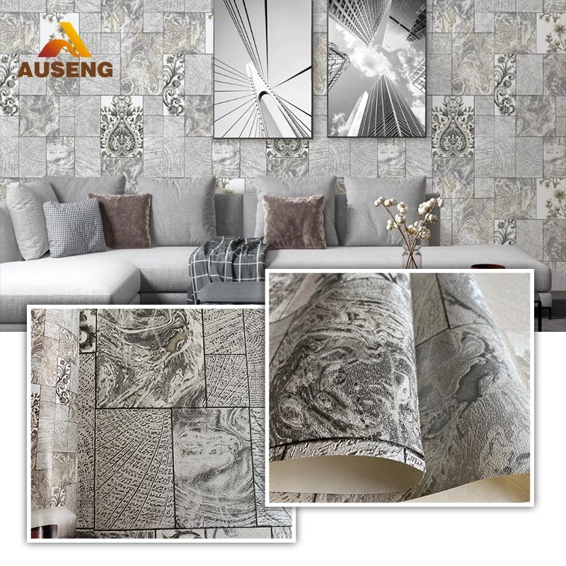 Europea Style Luxuriou Grey Damask Brick Pattern Plate 3D 4D 5D 8D Hd Pvc Wallpaper Vinyl Stickers