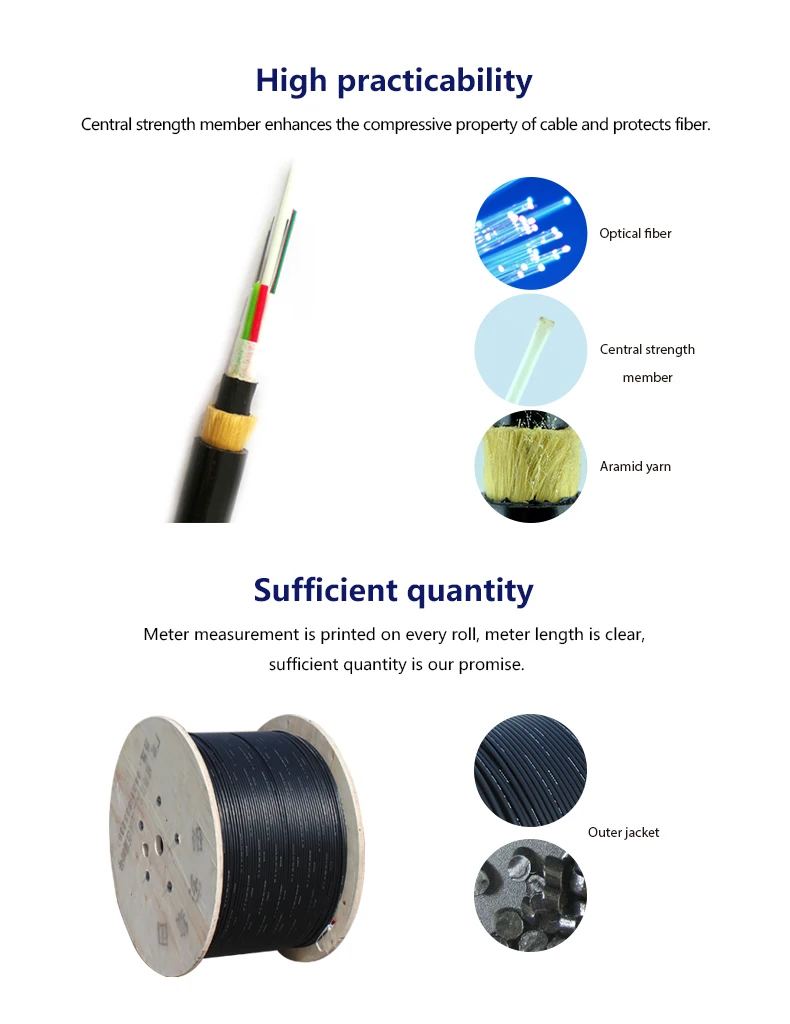 Aerial Optical Fiber Cable Outdoor Overhead all-dielectric Self-supportive G652D Single Mode Non-metallic 48 96 core fiber cabl