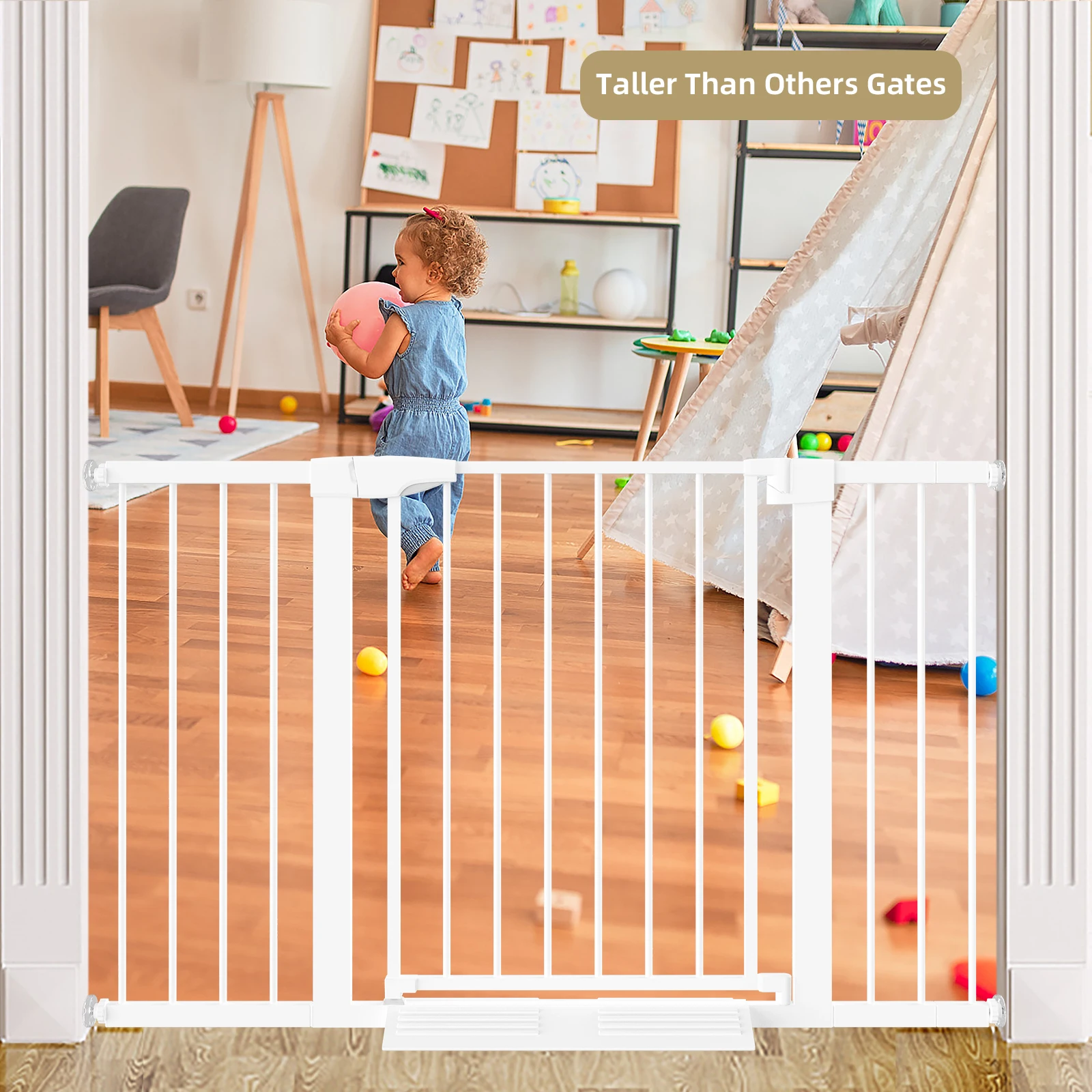 White Safety Baby Gate Easy Installation Durable Metal Child Baby Stair GateHigh quality ABS portable baby child safety gate