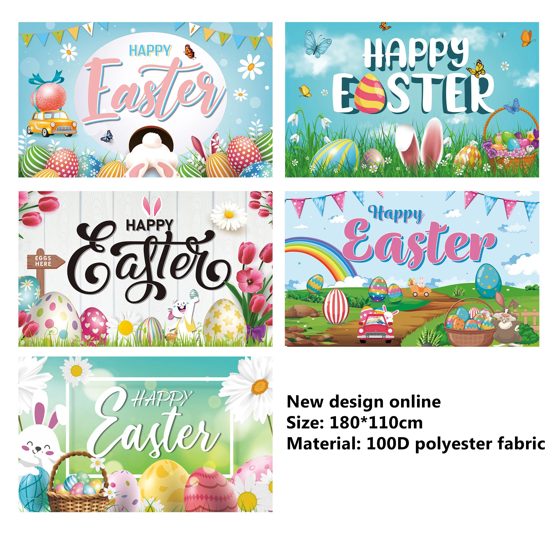 2024 New Easter Banner Decoration Background Cloth Rabbit Egg Garden Flag Easter Flag
