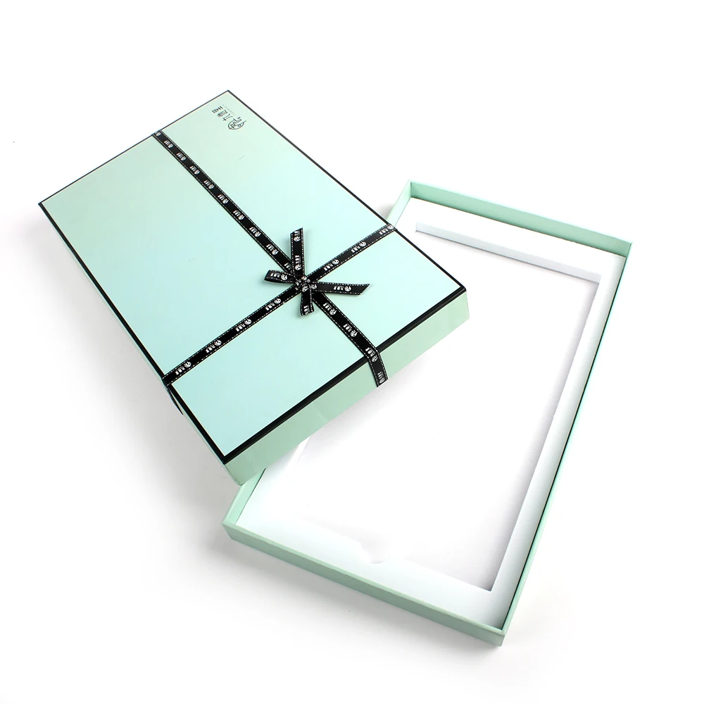 Custom deluxe paper clothing dress Pajamas black gift lid and base box with ribbon