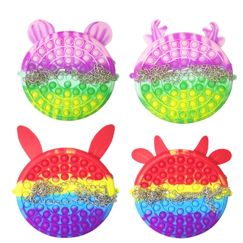 New Autism Women Shoulder Poping Push Pop Bubble Fidget Unicorn Handbags Pencil Bags Messenger Cat bag Pop Fidget Bag Toys