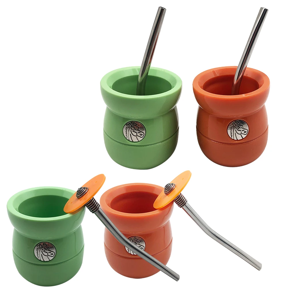 New Customized Logo Argentina, Yerba Gourd Mate Plastic Drink Tea Cup With Bombilla Straw/