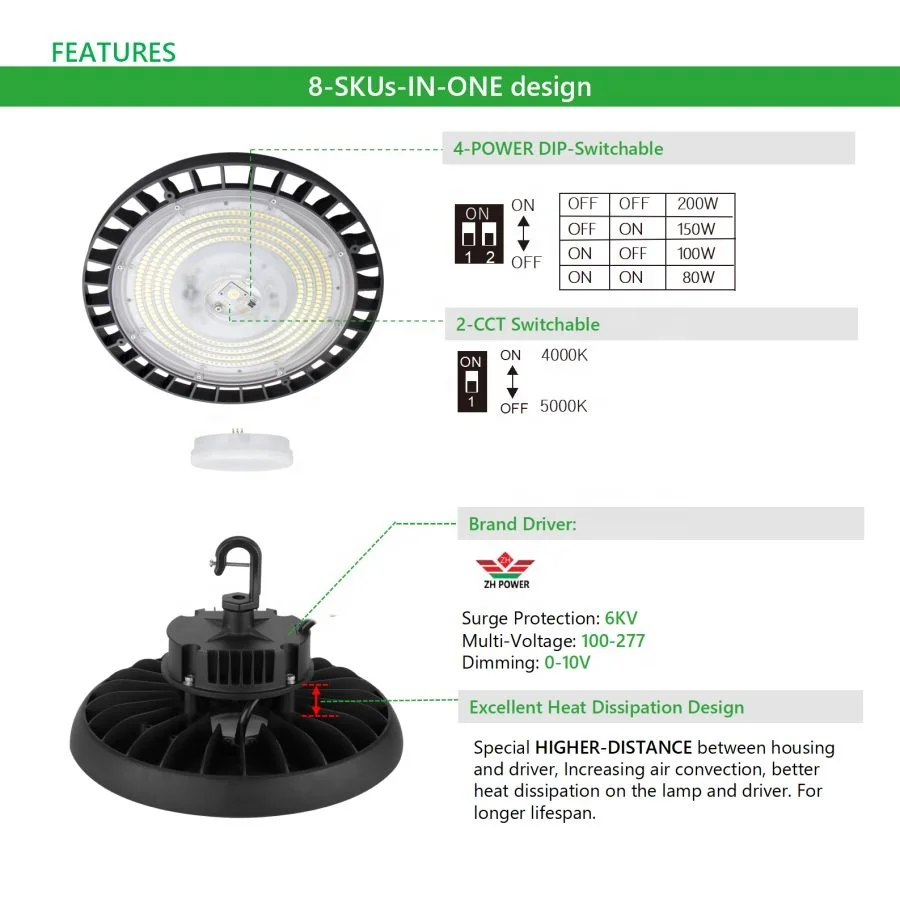 4000K 5000K Switchable UFO Led Lamp IP65 UFO High Bay Light for Warehouse Workshop Factory Gym Garage Barn