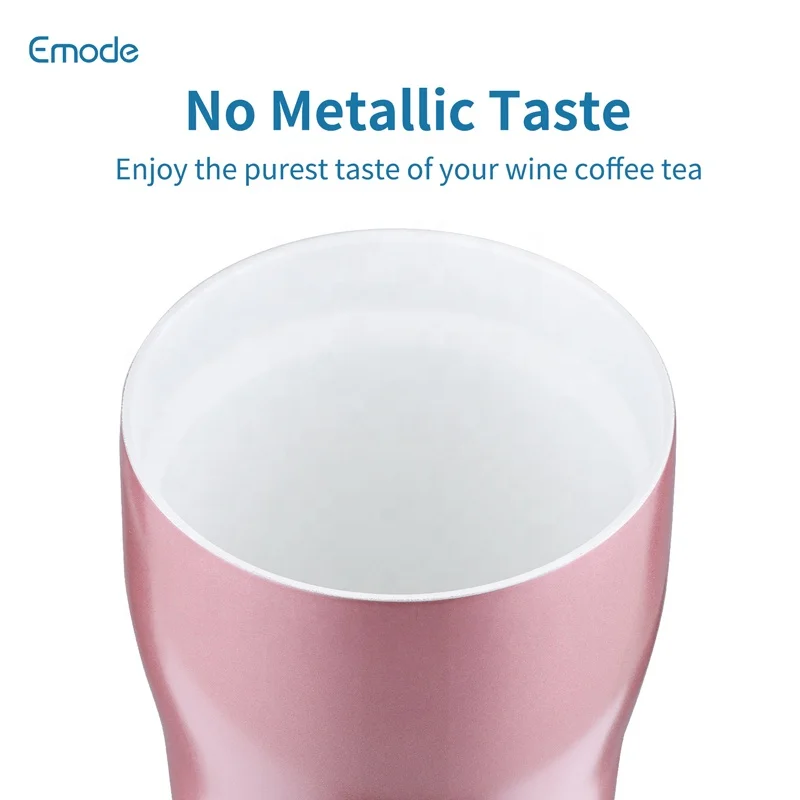 porcelain ceramic coated double wall insulated travel mug with Taste Lock, fluid attenuator, and vacuum sealing silicone lid