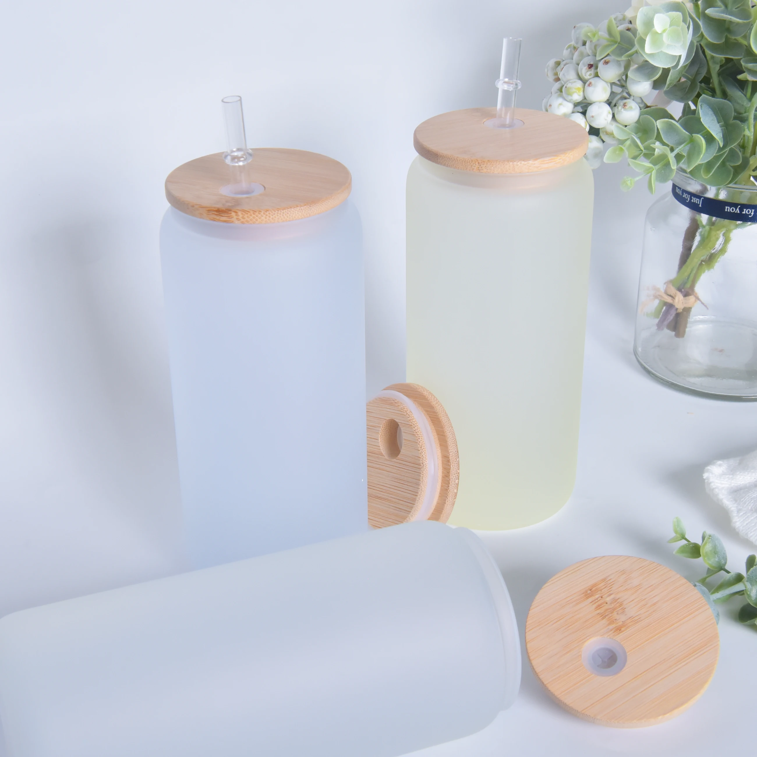 20Oz 25 Oz Reusable Double Wall Frosted Portable Sublimation Glass Snow Globe Glitter Tumbler With Matching Lid And Straw