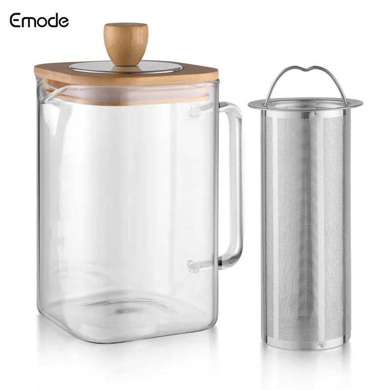 2024 New Novelty Square Tea Pot Glass 1000ml.High Heat Resistant Glass Teapot With Spring Filter, Ss Infuser And Bamboo Lid