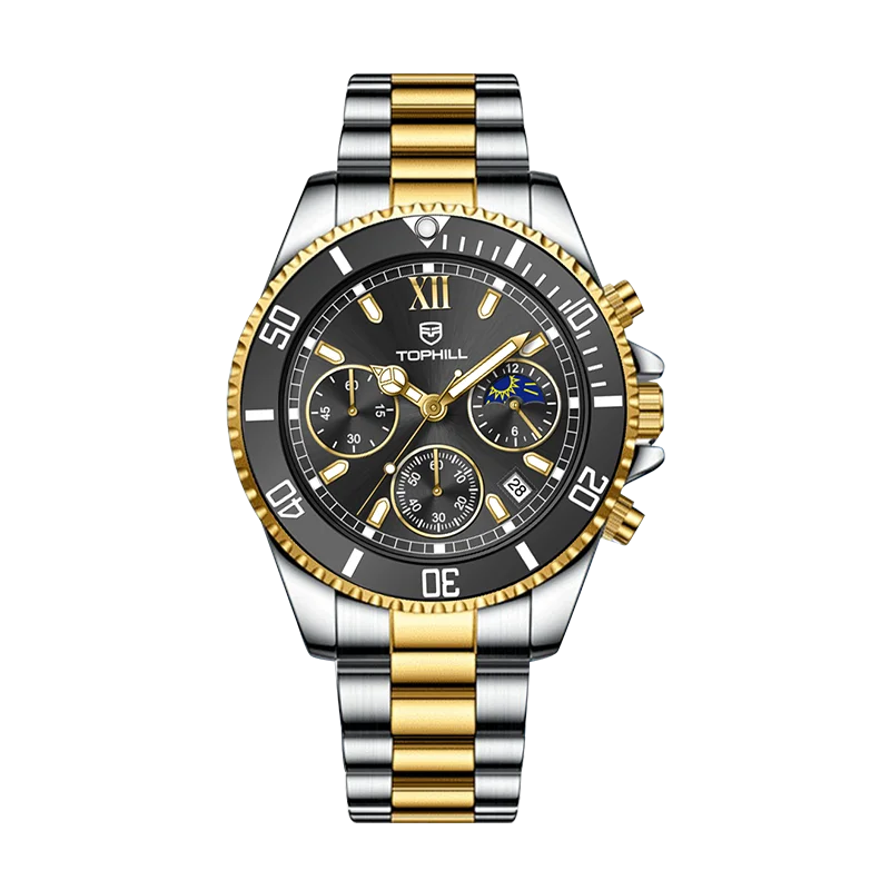 Tophill Classic Vintage Green Water Ghost Dial Multifunctional Movement Stainless Steel Straps Custom Cool Mens Quartz Watches