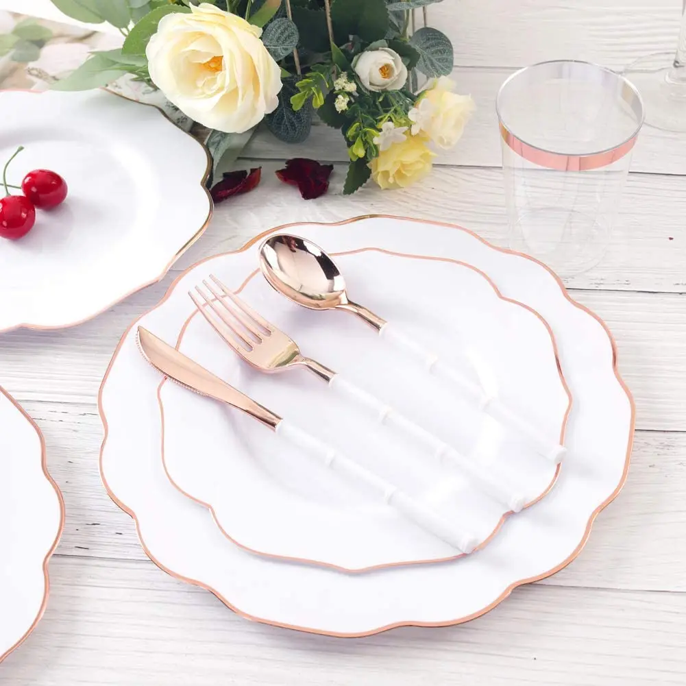 Выигрышная Экологически чистая пластиковая тарелка для свадебной вечеринки, 100% биоразлагаемые одноразовые пластиковые обеденные тарелки для еды