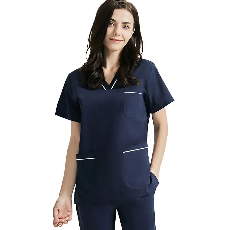 Fashion top quality short sleeve print logo scrub solid color womens designs doctor nurse hospital uniforms sets other uniforms