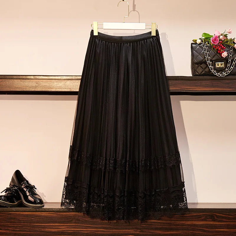 
Real shot 2021 both sides can wear skirt lace skirt fashion mid-length female skirt 
