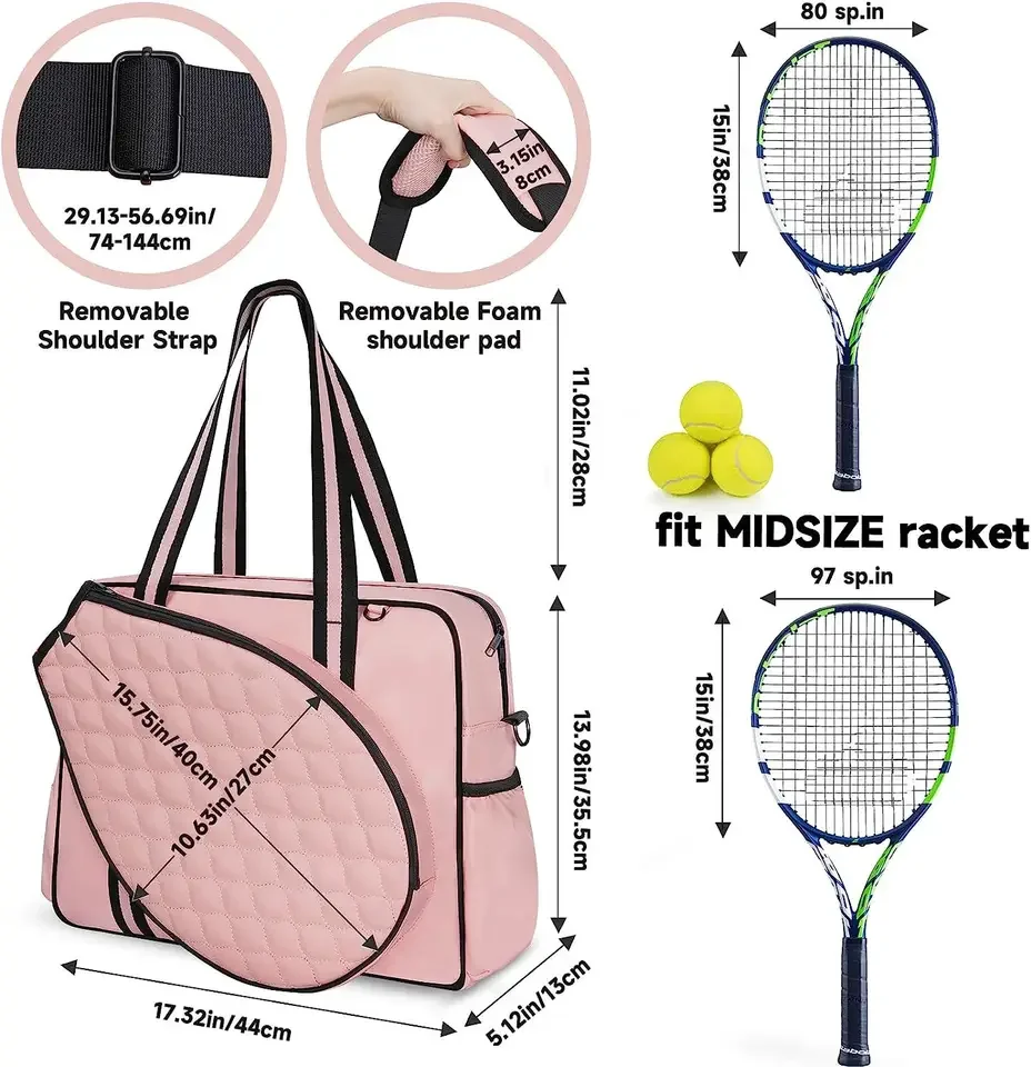 High Quality Water Resistant Leather Shoulder Travel Pickleball Paddles Bag Beach Tennis Rackets Bag For Women