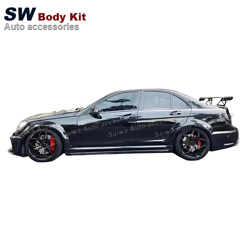 Fiberglass Wide Body Kit for Mercedes Benz C-Class W204 C63 C200 C300 Black Series Style Bumper Side Skirts Fender Spoiler