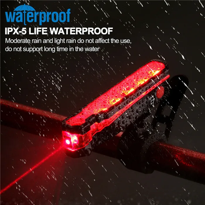 Newest Laser Bike Light Rear Safety Warning Bicycle Light USB Rechargeable Bike Taillight Waterproof Cycling Lamp