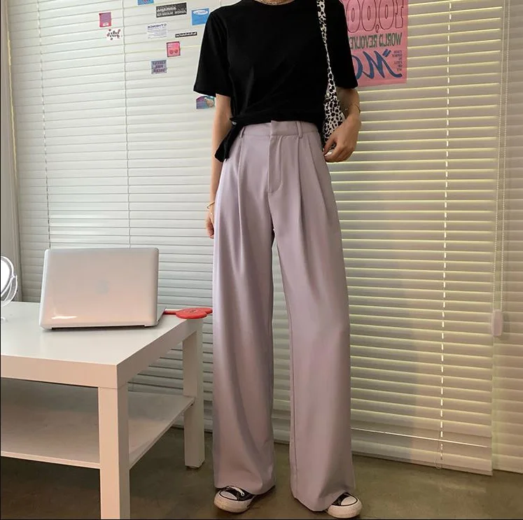2021 New arrivals women casual office pants lady black wide leg trousers women high waist pants