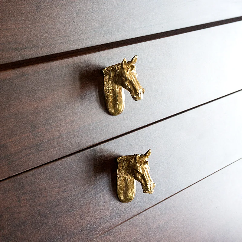 2023 New Design Modern Brass Animal Head Knobs Dresser Drawer Brass Knobs Hardware Handles