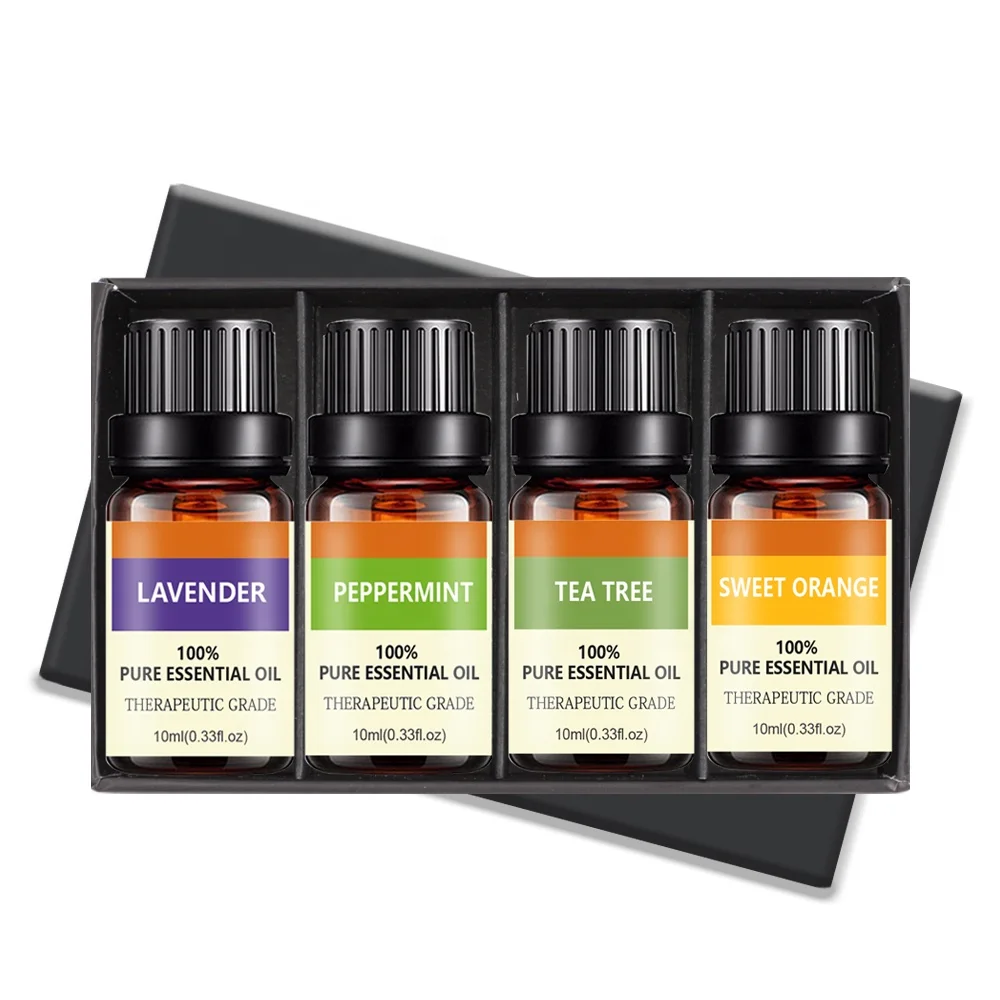 NEW ROAD Hotel Buying Essential Oils Set 4pcs Packaging Custom Gift Boxes 10ml Grapefruit Orange Bergamot Pure Essential Oil