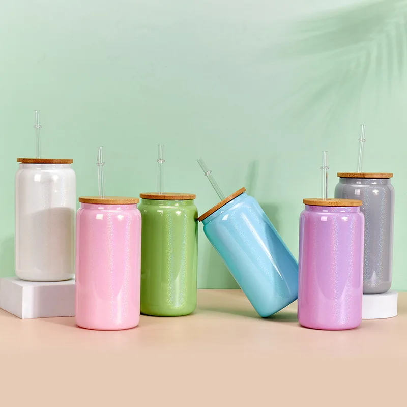 New arrival colorful in sunlight Laser clear rainbow iridescent 12oz 16oz 20oz DIY blank sublimation glass cans