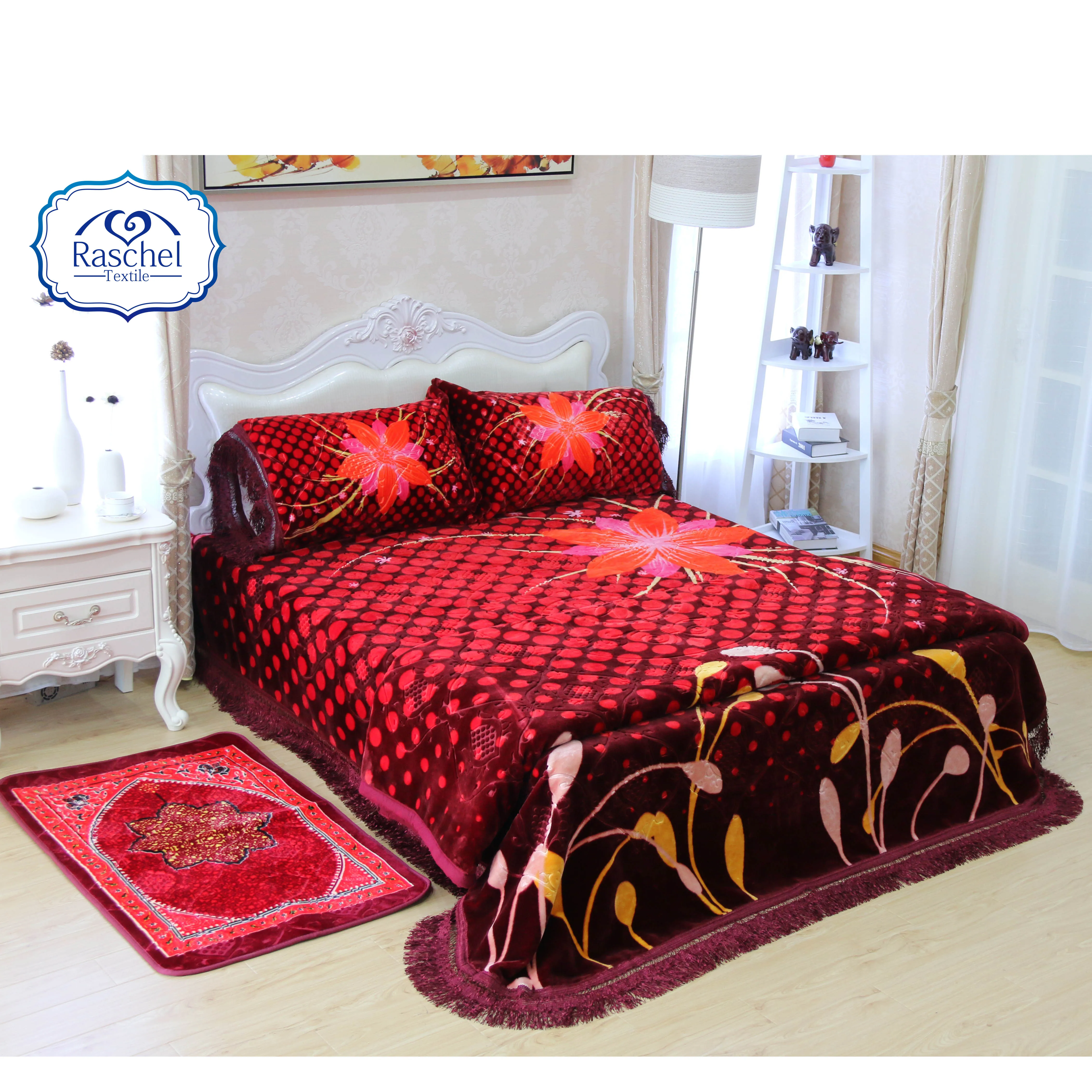 100% Polyester 4 Pcs Blanket Bedding Set With Long Pillowcase