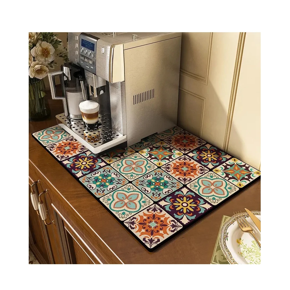 Eco-friendly kitchen dinnerware placemat retro style drain pad  non slip coffee dish drying mat