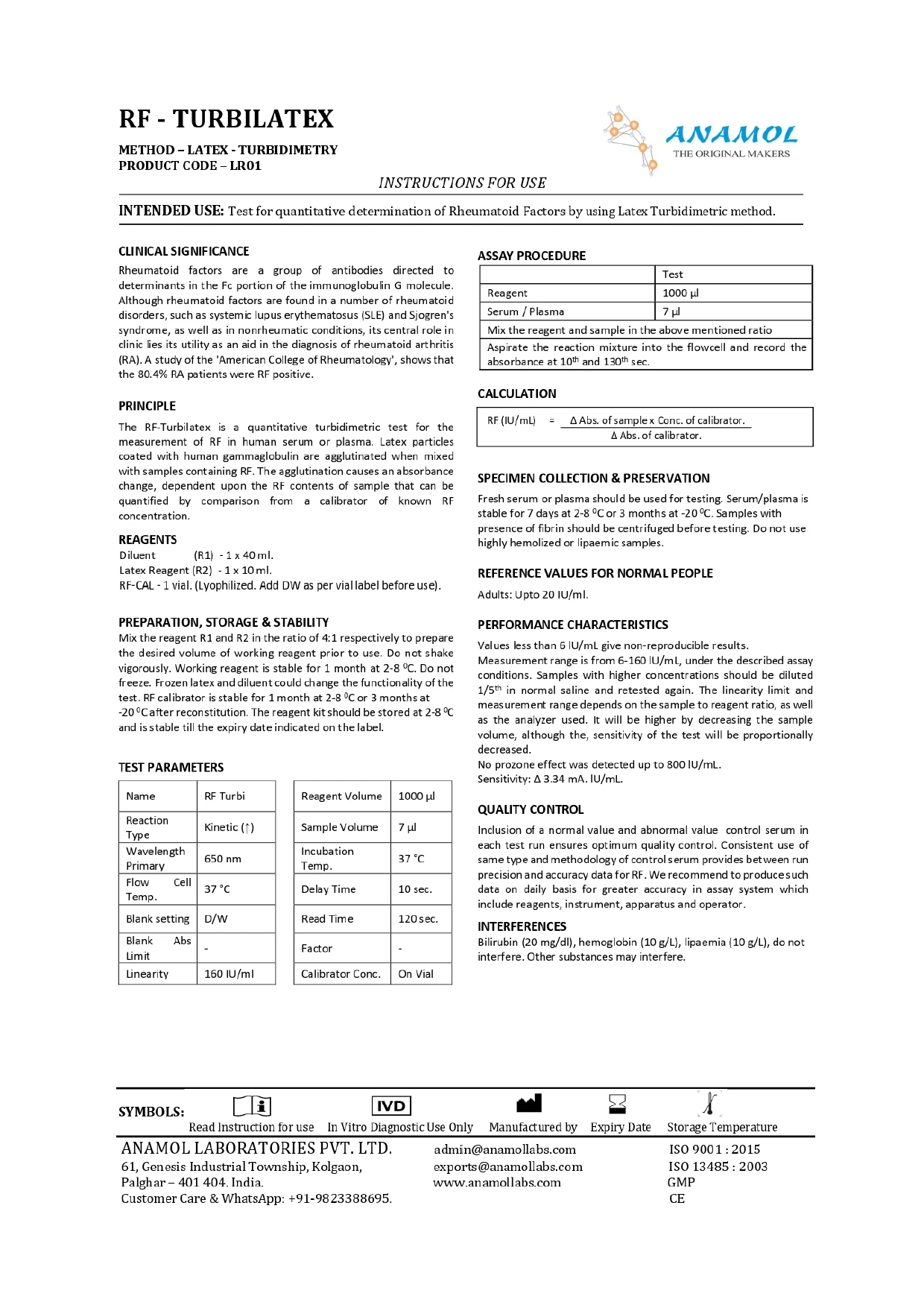 RF TurbiLatex Test Kit