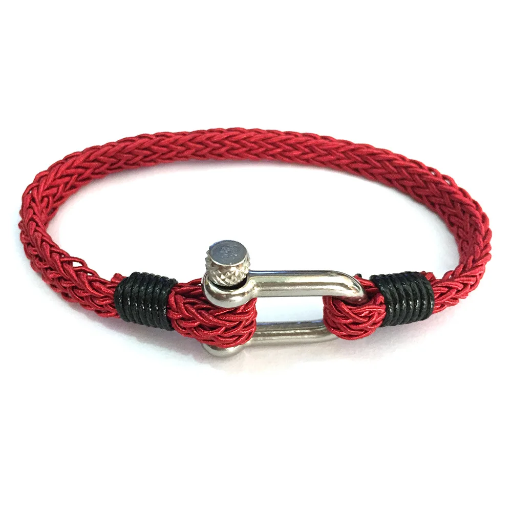 Silver U Shaped Shackle Women Men Beige Nylon Rope Bracelet Stainless Steel Ocean Sailing Bracelet