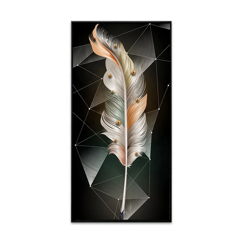 Factory Sale Nordic Feather Golden Painting Aisle wall decor modern art Crystal Porcelain Painting For Living room