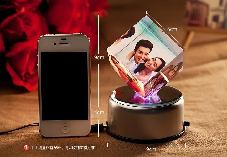 Birthday Best Gift 3AA battery and USB Power Supply LED illusion night light pedestal with decorative Crystal Cube