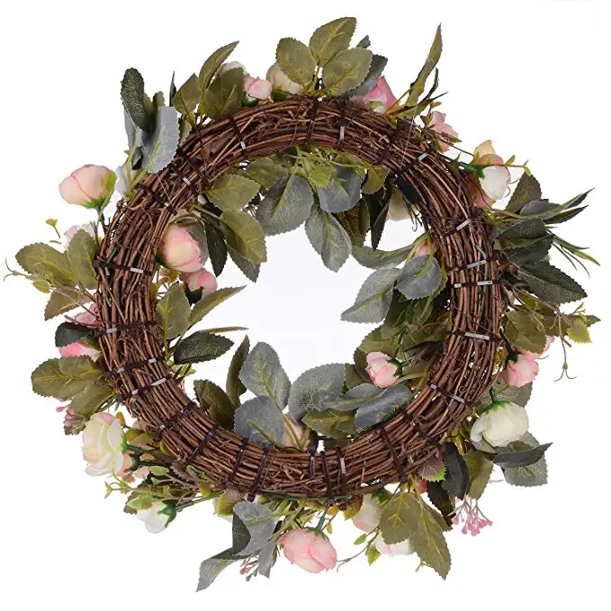 Artificial roses flower Wreath Flower Garland And Green Leaves For Front Door Indoor Or Outdoor Wall Wedding