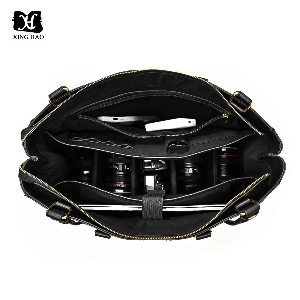 Customize  Deboss Logo Black Microfiber Vegan Leather DSLR Lens Camera Bag for Photography