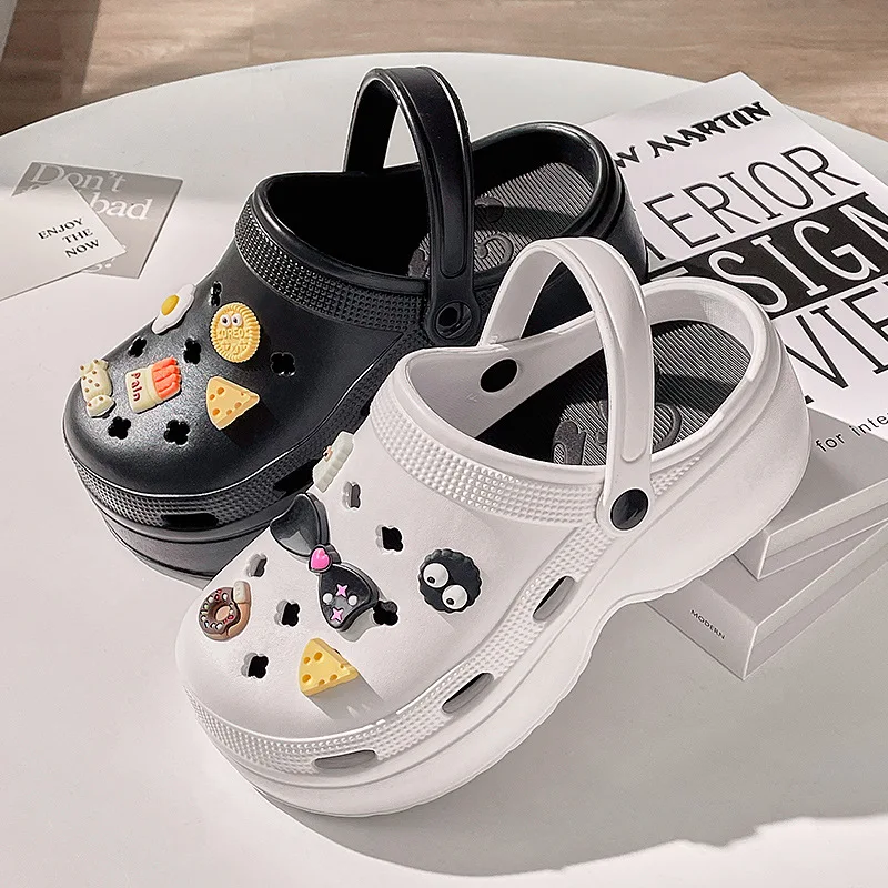 Customized 2024 High heels Baotou sandals thick soled beach shoes to wear the sea step on shit feeling female wholesale