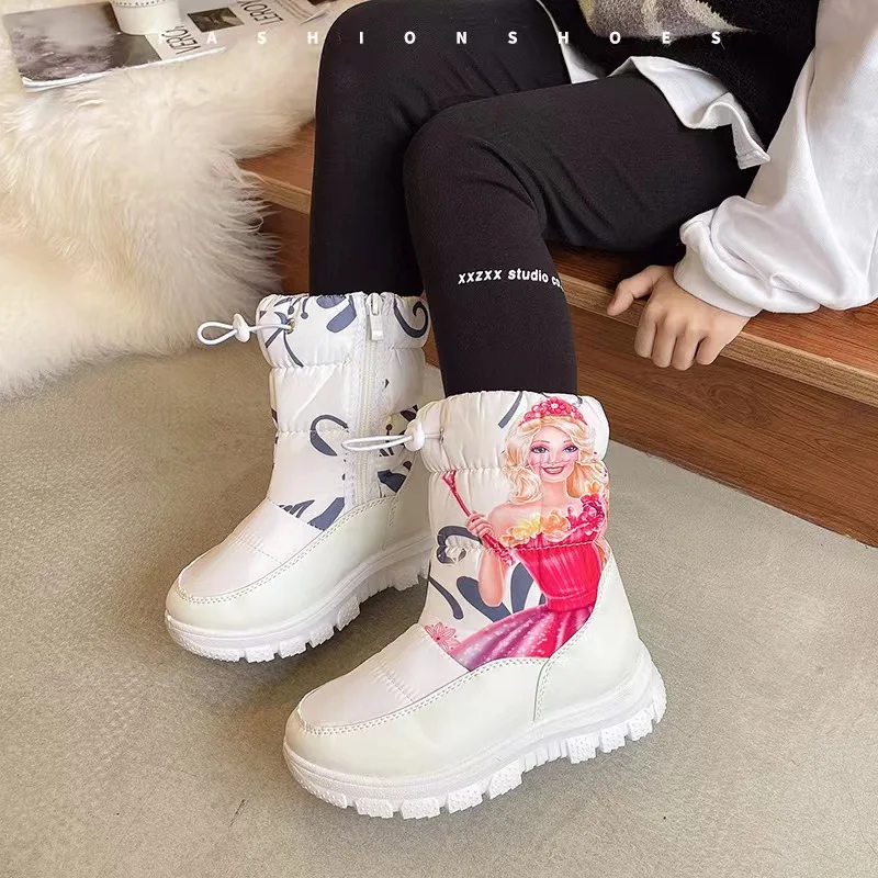 Hot Sell Girls Indoor Outdoor Waterproof Princess Cartoon Long Boots Kid Plush Warm Snow Boots Winter
