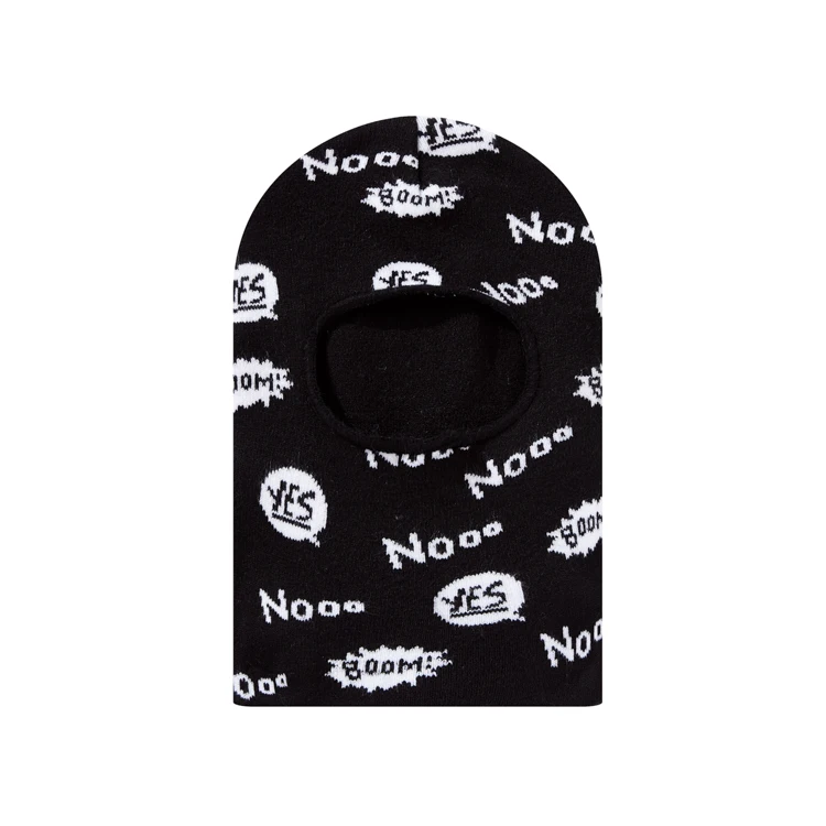 Black Acrylic All Over Jacquard Knitted Balaclava Winter Custom Logo Ski Beanie Hat